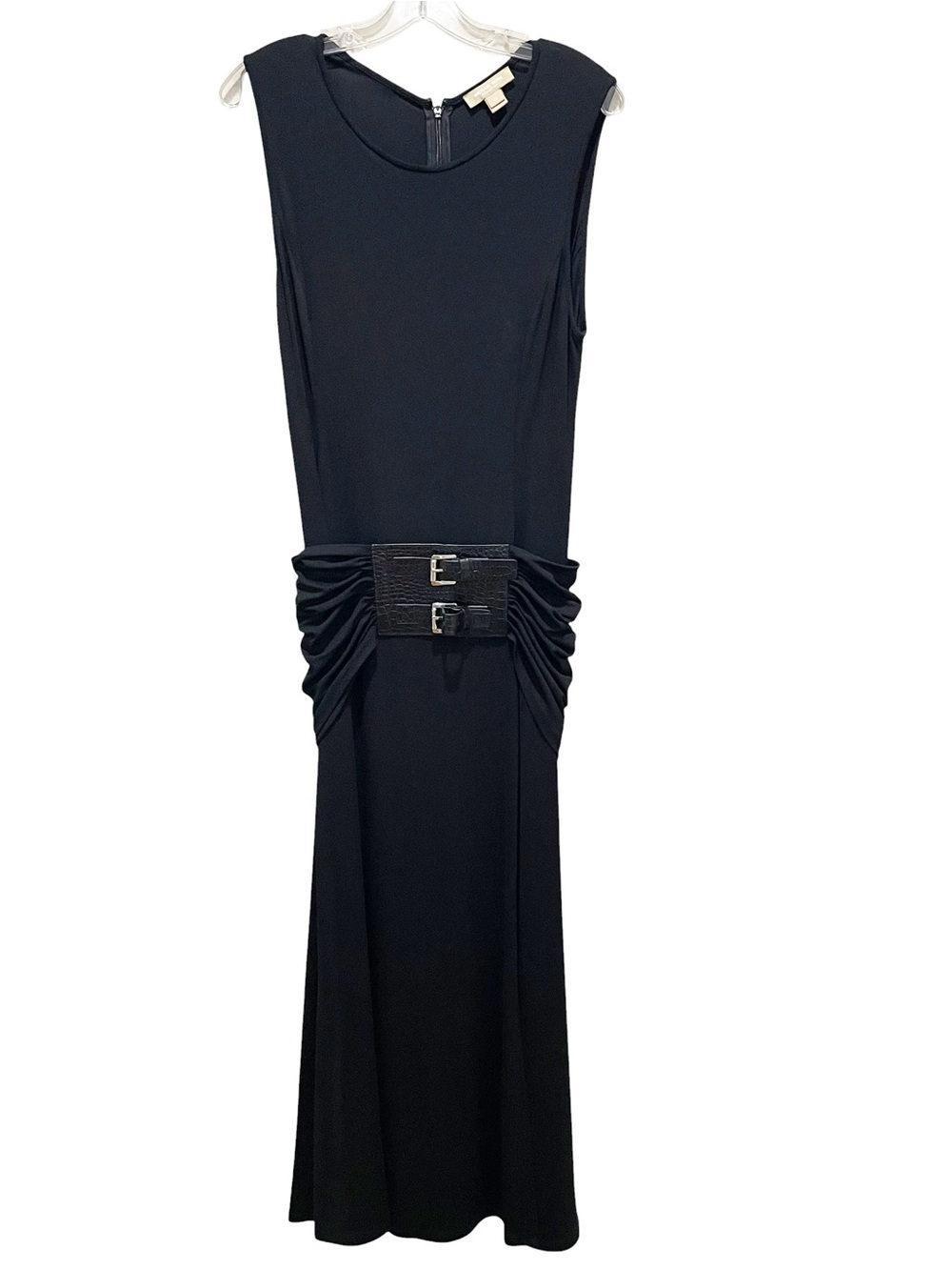 Michael Kors Collection Black Ruched Belted Maxi Dress Sleeveless Womens Size 12